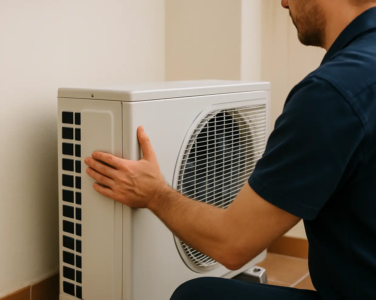 Técnico revisando una bomba de calor